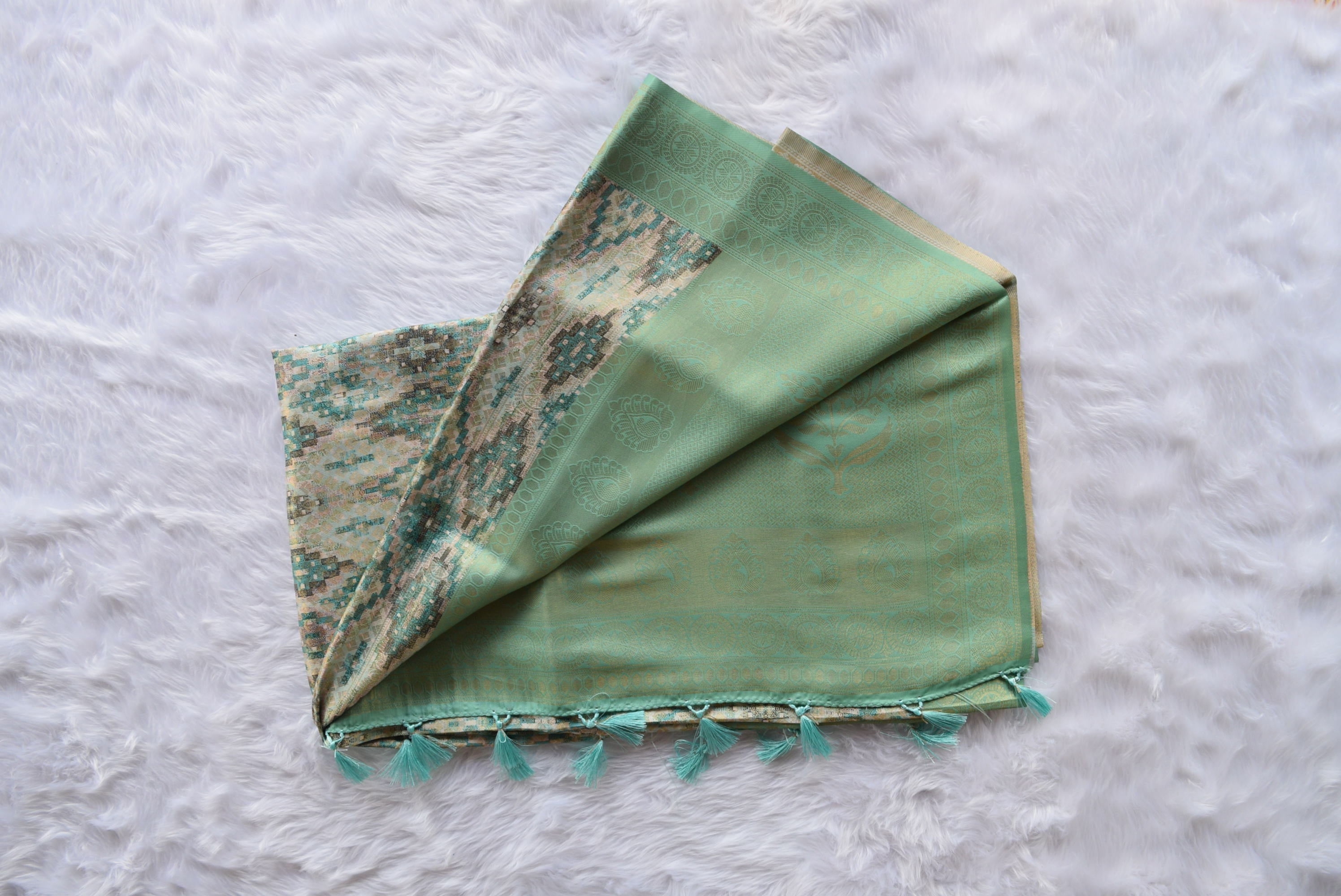 Tissue Silk Saree Green Pattern